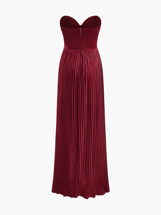 Şık Plise Maxi Abiye Top Elbise