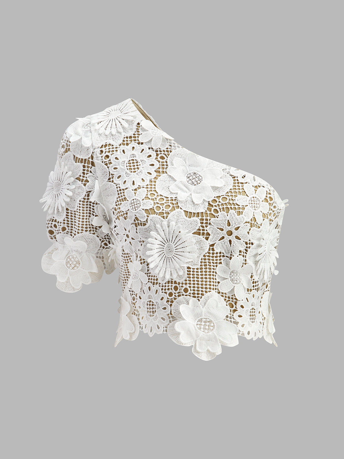 Şık Asimetrik Çiçek Desenli Dantel Üst ve Etek Takımı