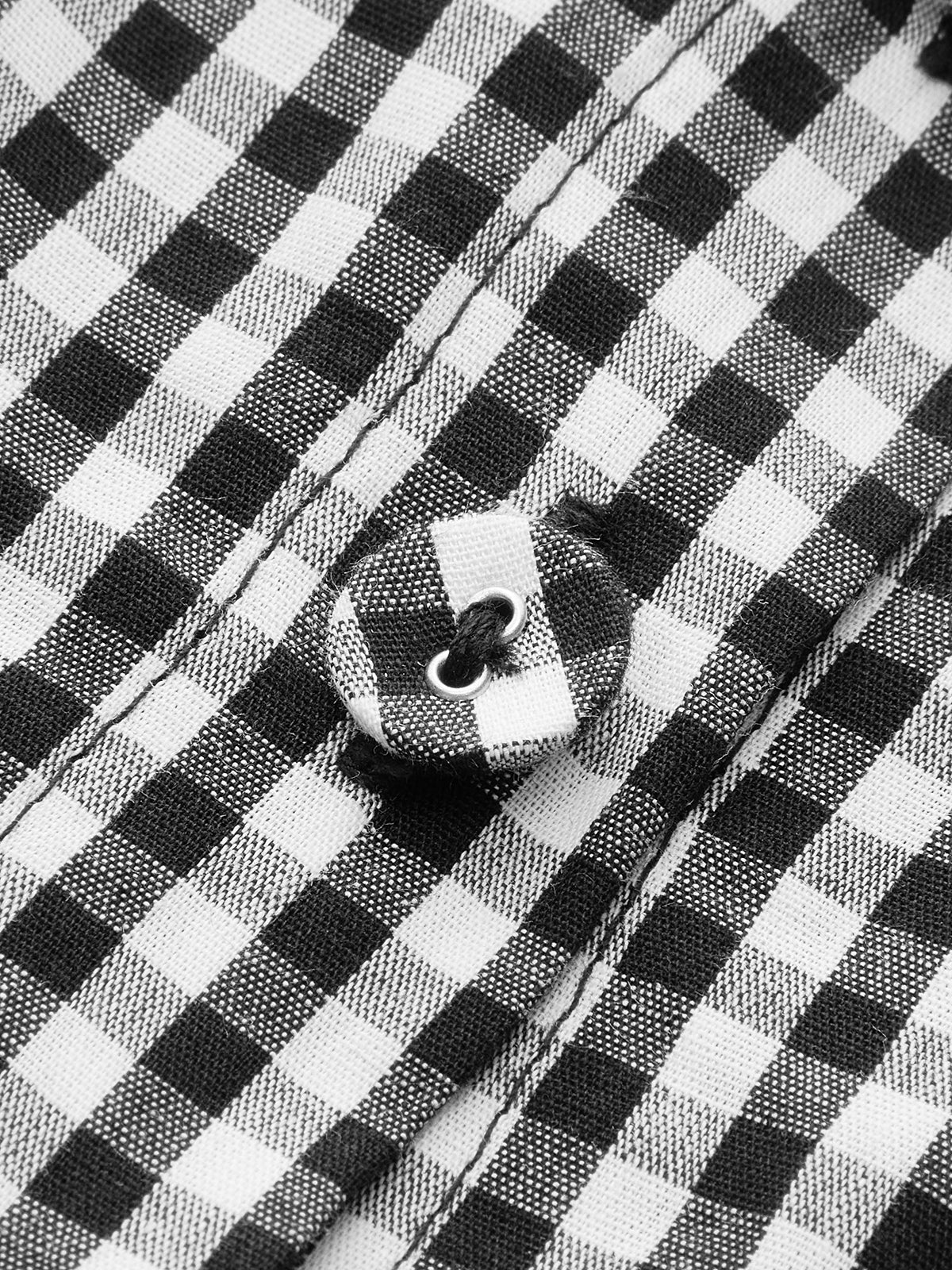 Şık Ekose Düğmeli Askılı Elbise Siyah Kalp Yaka