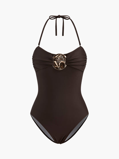 Şık Metal Detaylı Dönme Öntekli Tek Parça Mayo