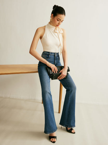 Şık Çiçek Yaka Halter Bluz