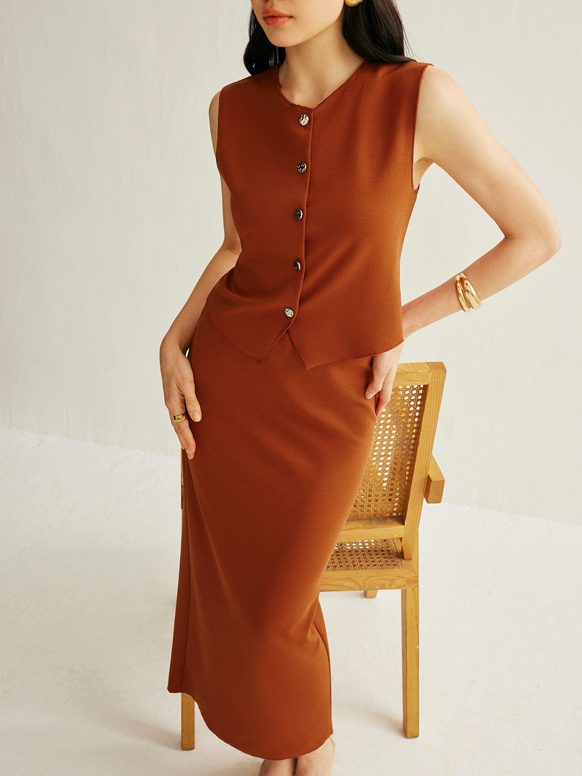 Şık Kolsuz Düğmeli Yelek Kırmızı Regular Fit