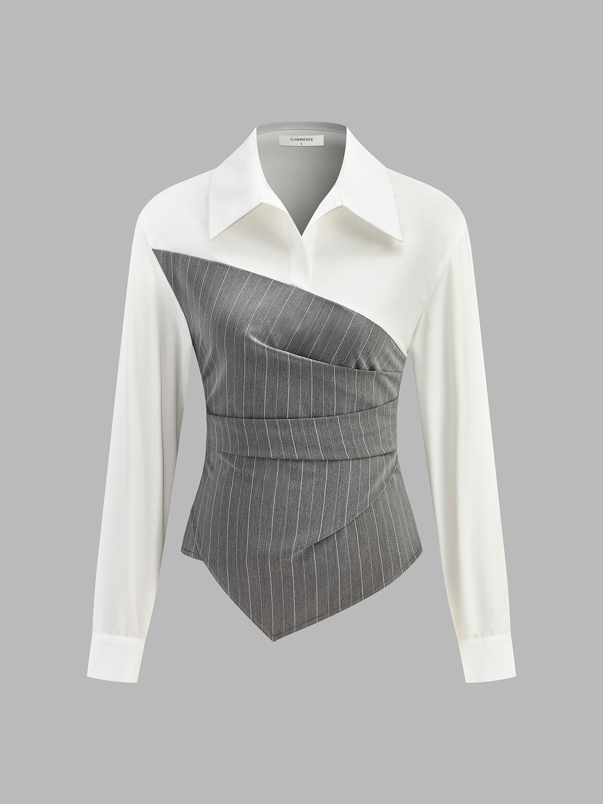 Modaya Uygun Renk Bloklu Asimetrik Çizgili Gömlek