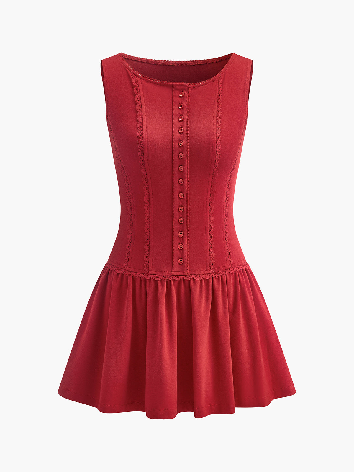 Çiçek Desenli Pileli Kolsuz Elbise Bordo Düğmeli