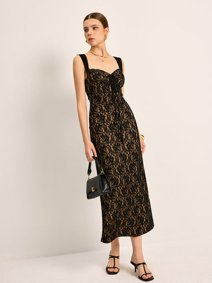 Şık Dantel Bağlamalı Askısız Abiye Elbise