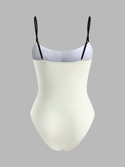 Şık Kontrast Astarlı Askılı Tek Parça Mayo