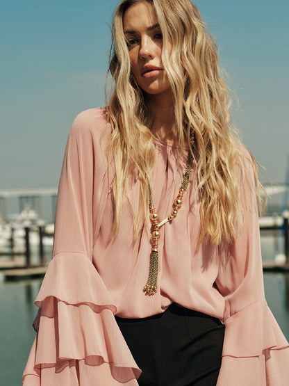 Şık Metal Boncuk ve Püskül Kolye