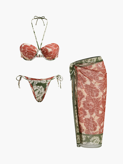 Şirin Çiçek Desenli Bikini Takımı ile Sevimli Bağlamalı Etek