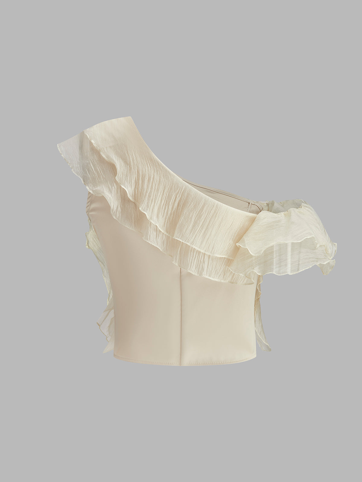 Tek Omuz Volanlı Şifon Bluz Kayısı Marul Kenar