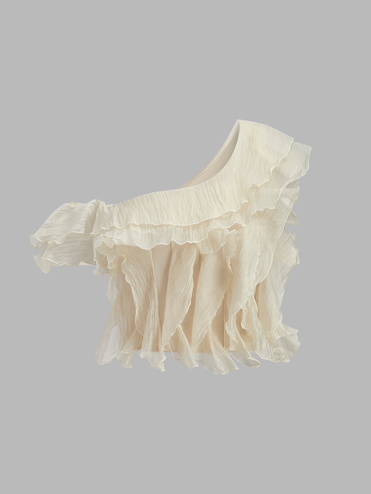 Tek Omuz Volanlı Şifon Bluz Kayısı Marul Kenar