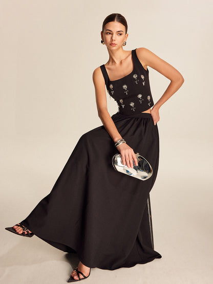 Şık Çiçekli Kristal Arkadan Fermuarlı Bluz