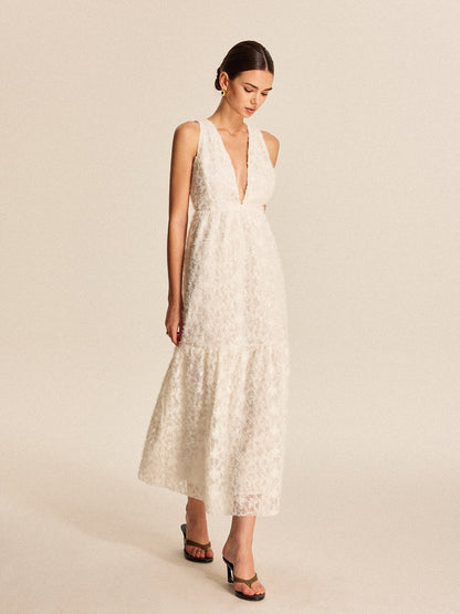 Şık Boho Derin V-Yaka Dantel Abiye Elbise