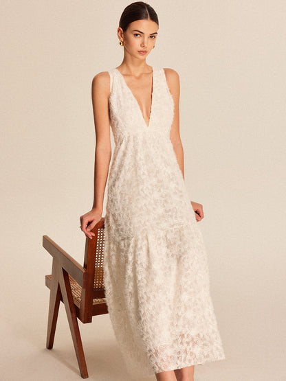 Şık Boho Derin V-Yaka Dantel Abiye Elbise