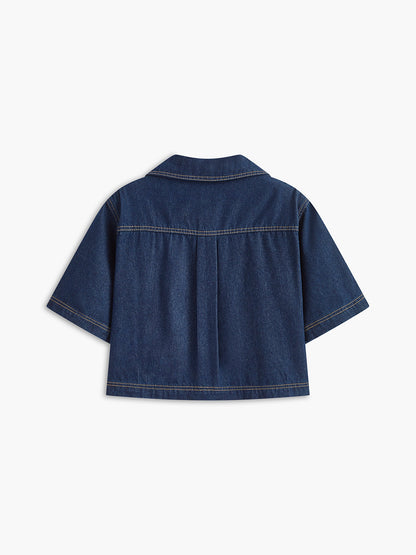 Şık Denim Kısa Takım Trendy Cep Detayı ile