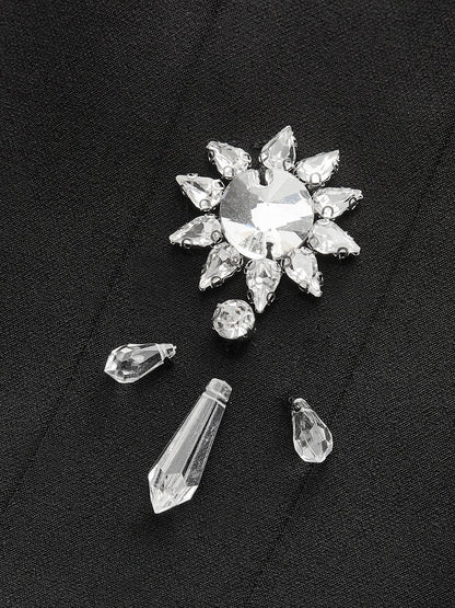 Şık Çiçekli Kristal Arkadan Fermuarlı Bluz