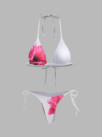 Cazip Çiçekli Bikini Seti, Şeffaf Etek ile Birlikte