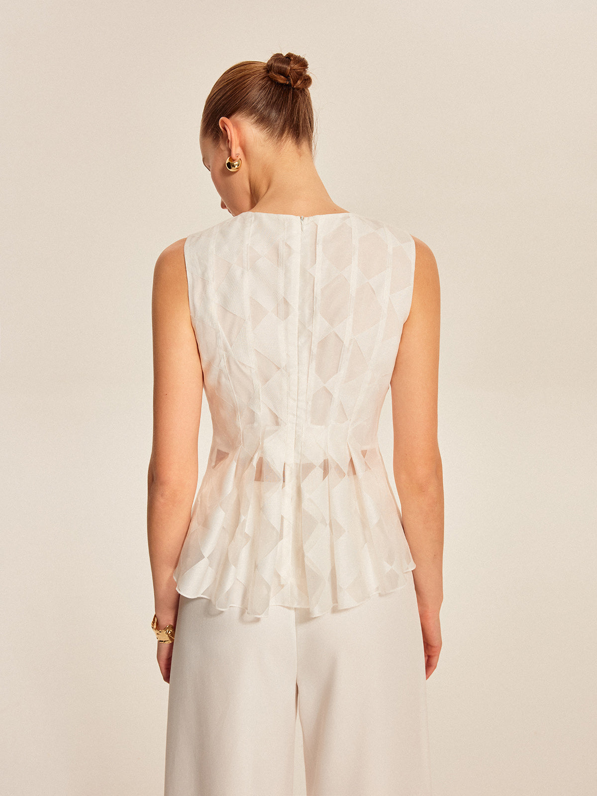 Yarı Şeffaf Geometrik Peplum Üst