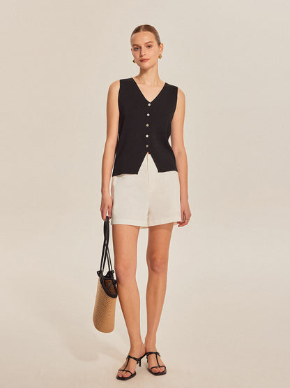 Şık Kolsuz Ribanalı Örgü Düğmeli Üst ile Rahat Şıklık