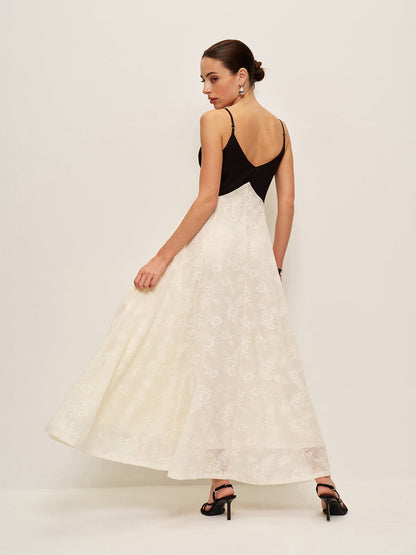 Şık İki Renkli Dönüşlü Ön Kısmı Sarmal Askılı Abiye Elbise