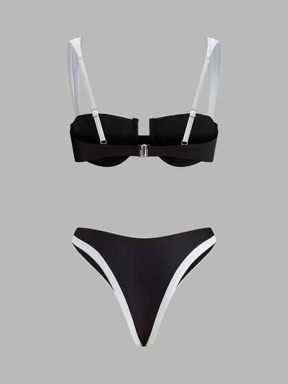 Şık Kontrast Süslemeli Kesik Bikini Takımı