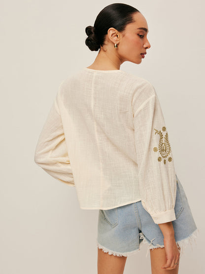 Şık Bohem Nakışlı Bluz