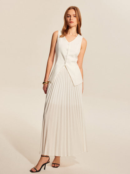 Şık Düğümlü Yelek ve Akışkan Pliseli Etek Takımı