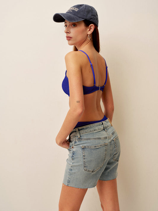 Şık Dokulu Ribanalı Yüksek Bel Bikini Seti