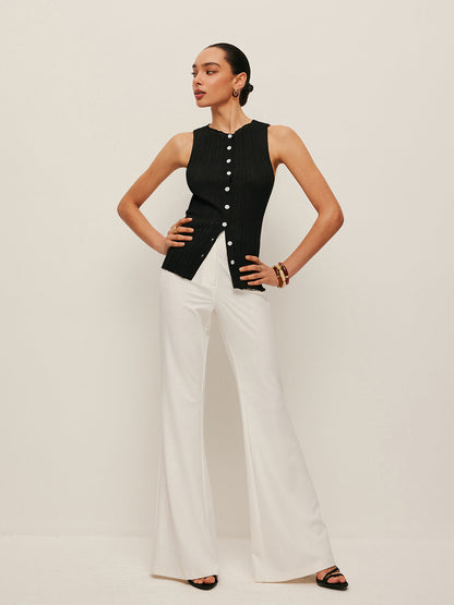 Şık Kolsuz Ribana Düğmeli Bluz