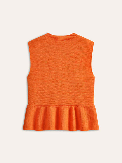 Şık Kolsuz Süveter Yelek Flörtlü Volan Etek Ucu ile