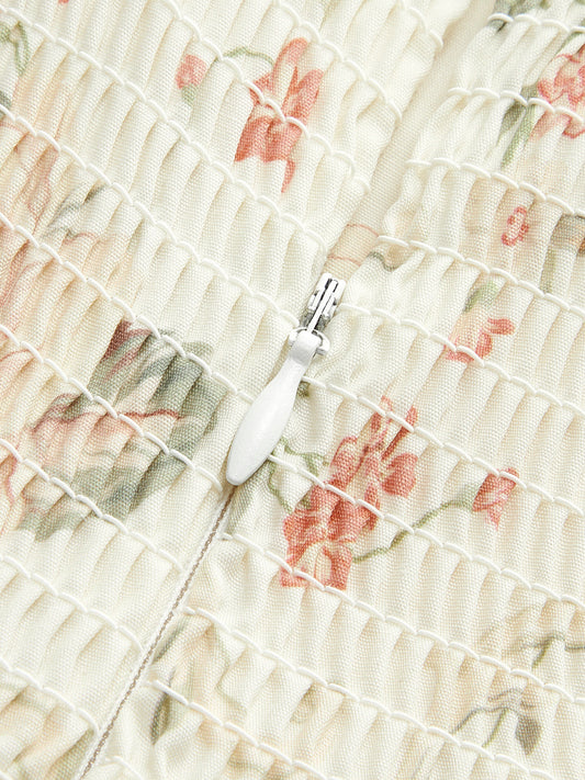 Şık Çiçek Desenli Elbise, Volan Askılar ve Bağlama Bel Yırtmaç Detayıyla