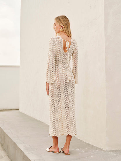 Şık Kesik Detaylı Bağcıklı Metalik Süveter Elbise