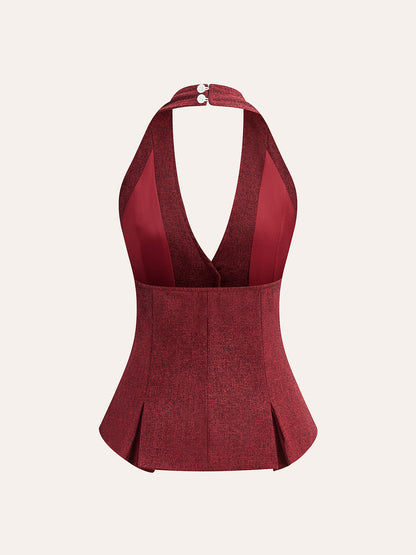 Şık Halter Yaka Üst, Zarif İnci Düğmeli