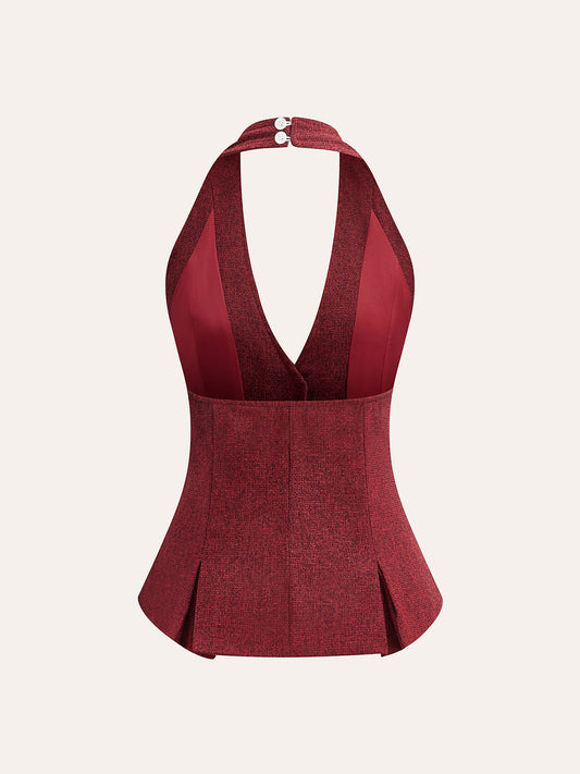 Şık Halter Yaka Üst, Zarif İnci Düğmeli