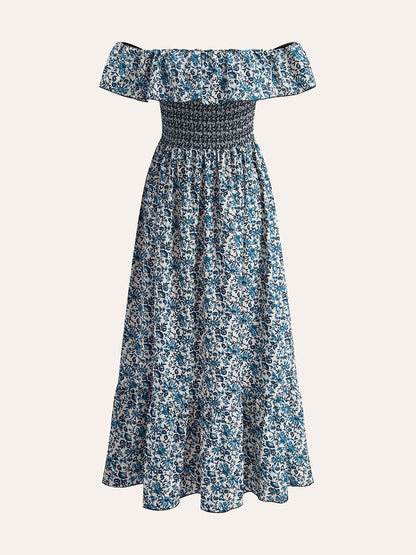 Şık Boho Off-Shoulder Çiçekli Volan Elbise Şaşırtıcı Ayrıntılarla