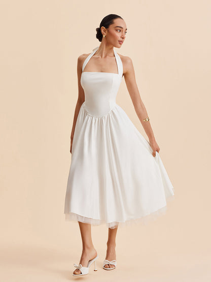 Şık Halter Sırt Dekolteli Kolsuz Abiye Elbise Fermuar Detayı ile