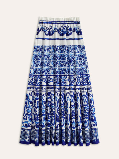 Şık Boho Tarzı Göz Alıcı Desenli Saten Etek