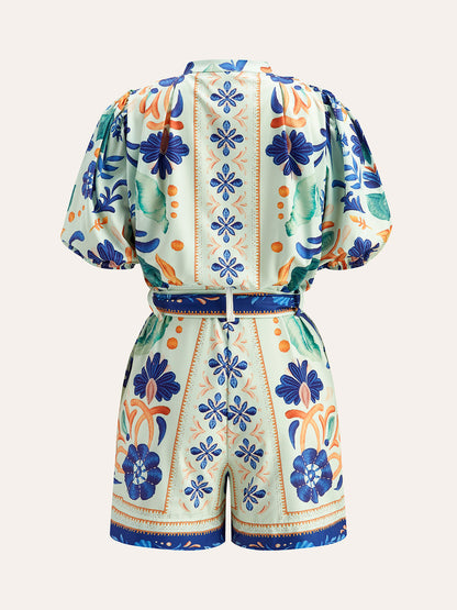 Şık Çiçek Desenli Kemerli Tulum ile Rahat Tarz