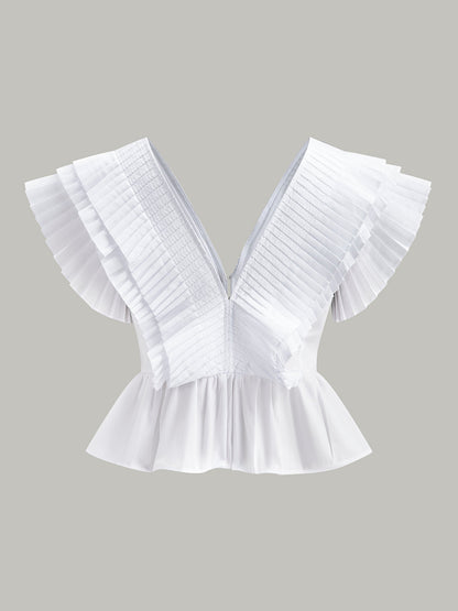 Şık Fırfırlı V Yaka Üst, Şık Düğme Detaylarıyla