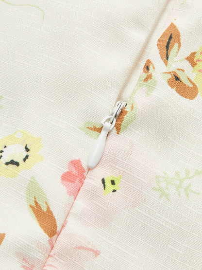 Şık Çiçek Desenli Abiye Elbise, Şık Düğme Aksanları ve Kemer ile