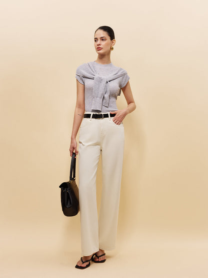 Şık Bağcıklı Şal Detaylı Çizgili Örgü Üst