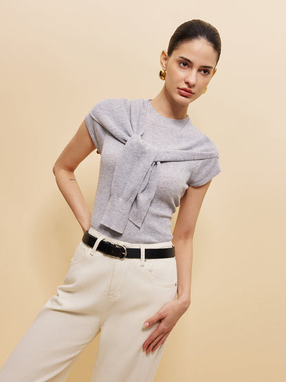 Şık Bağcıklı Şal Detaylı Çizgili Örgü Üst