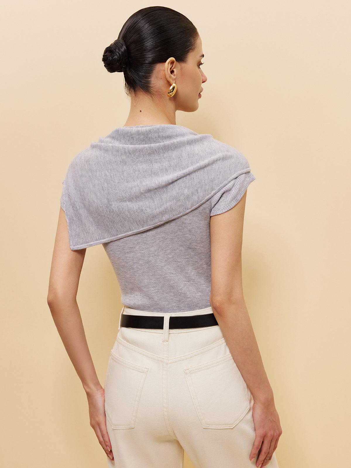 Şık Bağcıklı Şal Detaylı Çizgili Örgü Üst