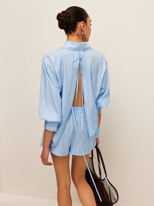 Şık Çizgili Bağcıklı Üst