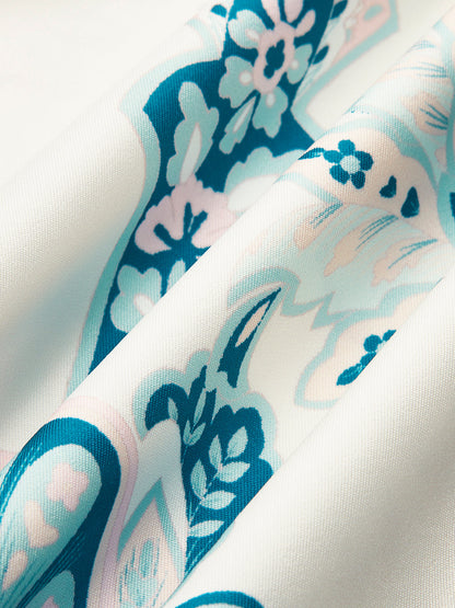 Şık Baskılı Bel Kuşaklı Abiye Elbise Buton Detaylı