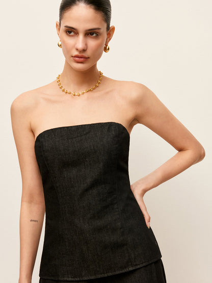 Şık Askısız Kot Üst, Şık Arka Fermuar ile Donatılmış