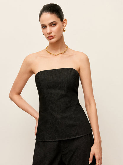 Şık Askısız Kot Üst, Şık Arka Fermuar ile Donatılmış