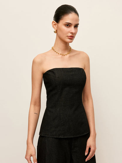 Şık Askısız Kot Üst, Şık Arka Fermuar ile Donatılmış