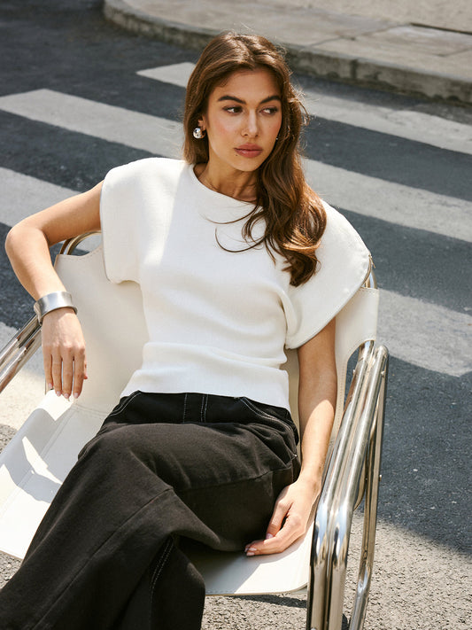 Şık Kısa Kol Ribanalı Triko Tişört