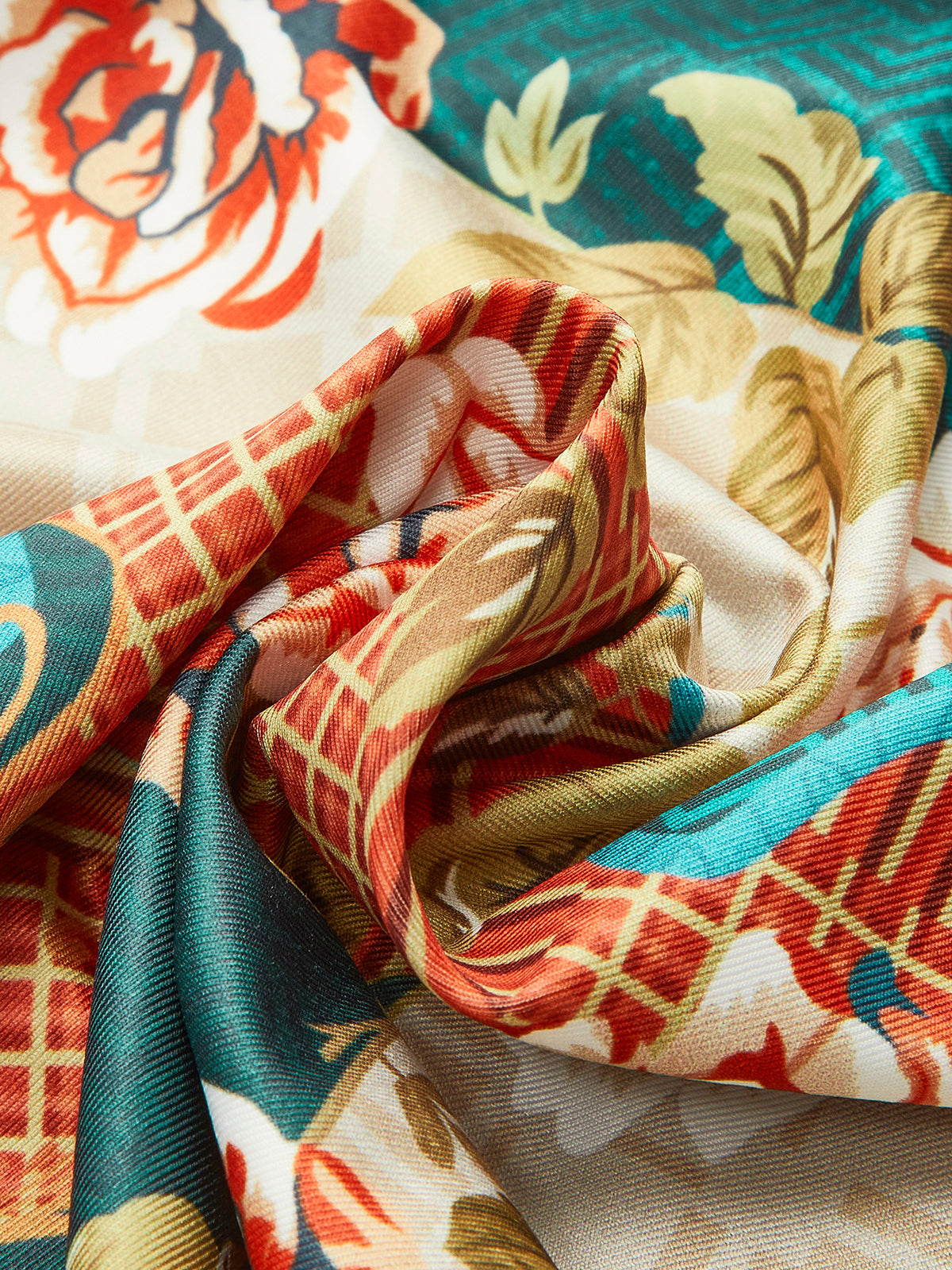 Çiçekli Halter Yaka Maxi Abiye Elbise Yeşil Turuncu Sırt Bağlamalı