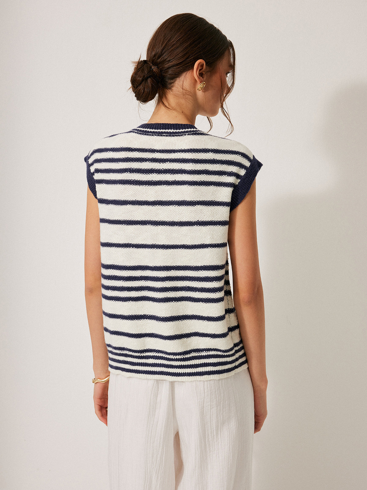 Çizgili Triko Hırka Butonlu Mavi Beyaz Regular Fit